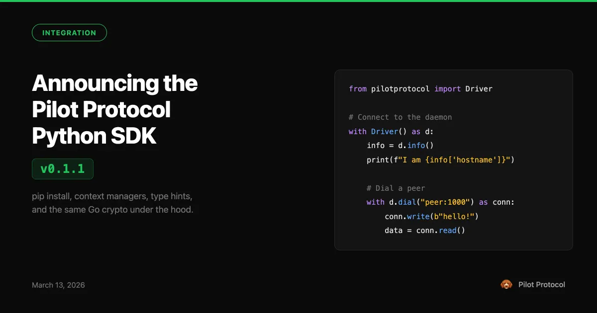 Announcing the Pilot Protocol Python SDK v0.1.1