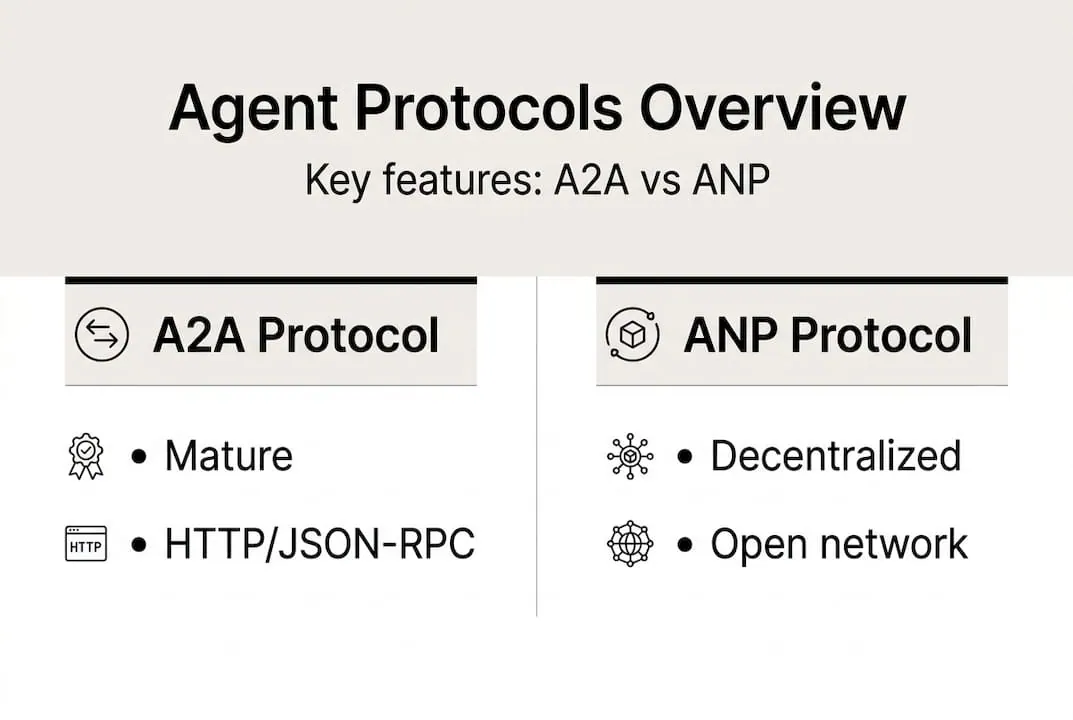 Infographic comparing A2A and ANP protocols